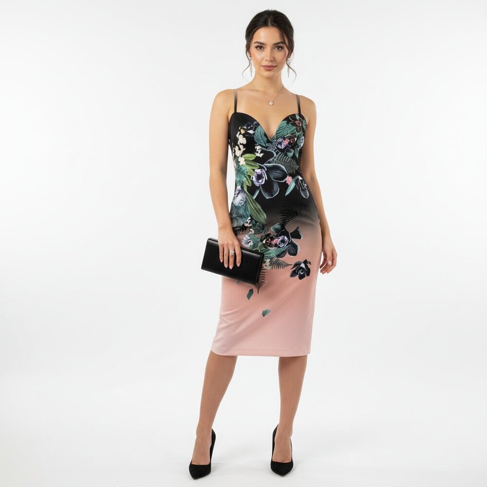 Bebe Black Multi Color Floral Leaf Print Sleeveless Sun Dress XXS